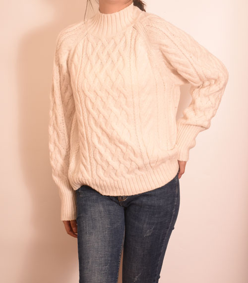 Ladies Mock Neck Cable Sweater