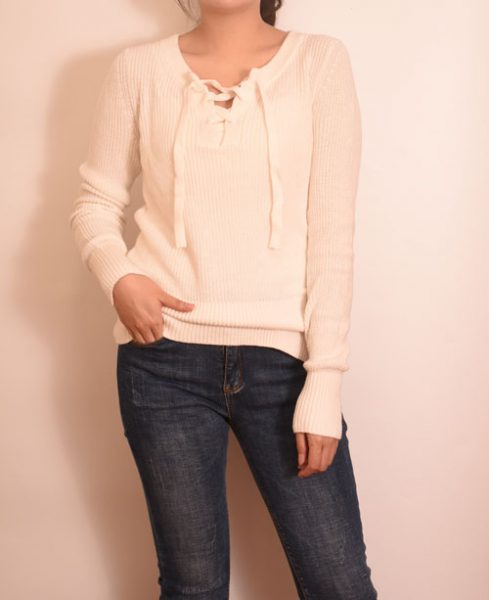 Ladies Lace Up Pullover Sweater