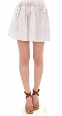 White Cotton Checkered Stretch Skirt