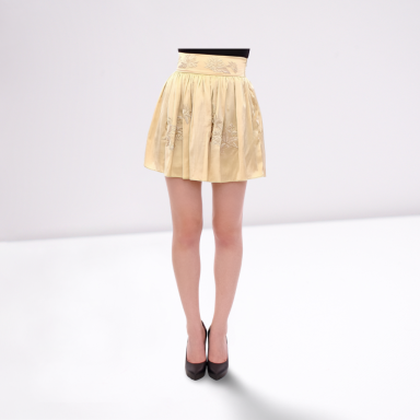 Beige Floral Embroidery Mini Skirt