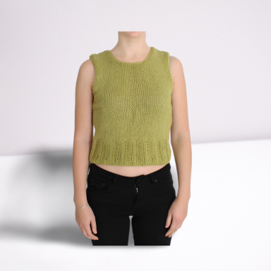 Green Cotton Blend Knitted Sleeveless Sweater