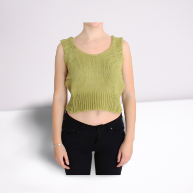 Green Cotton Blend Knitted Sleeveless Sweater