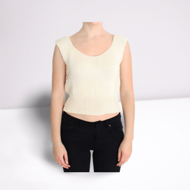 Beige Cotton Blend Knitted Sleeveless Sweater