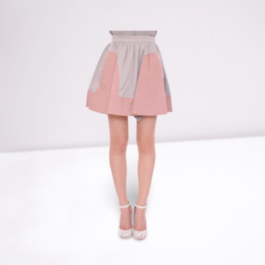 Pink Gray Mini Short Pleated Skirt