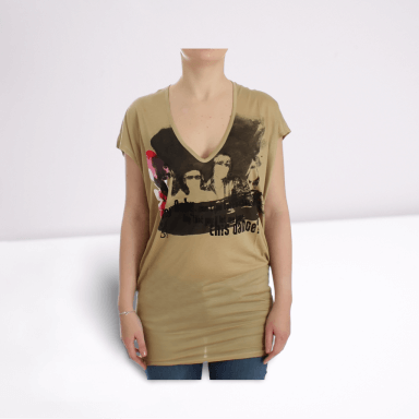 Beige motive print t-shirt