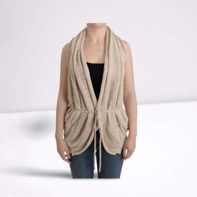 Beige sleeveless knitted cardigan