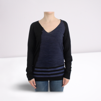 Black striped V-neck sweater