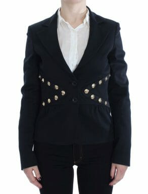 Black Cotton Stretch Gold Studded Blazer Jacket