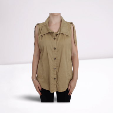 Beige Cotton Sleeveless Shirt