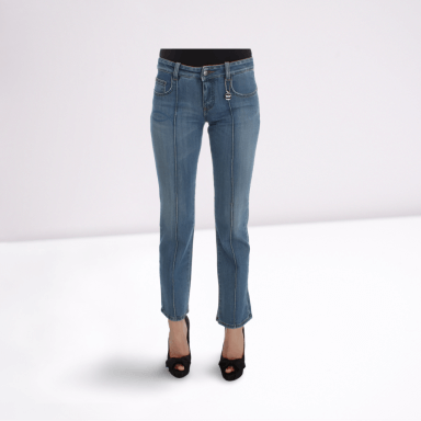 Blue Cotton Slim Fit Cropped Jeans