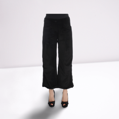 Black Velvet Cotton Capri Bootcut Pants