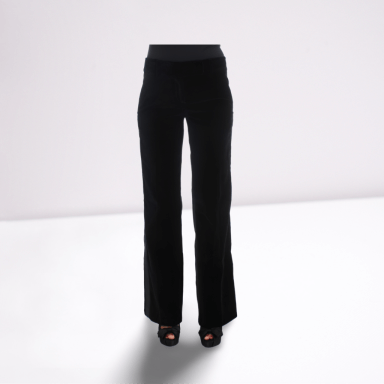 Black Striped Velvet Viscose Bootcut Pants