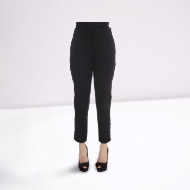 Black Cotton Blend Capri Cropped Pants