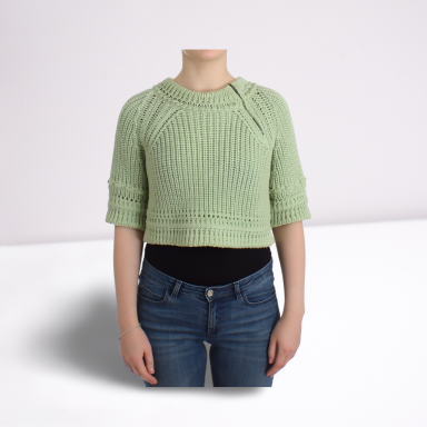 Green Cropped Knit Sweater Knitted Jumper