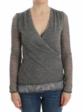 Gray Wool Blend Stretch Long Sleeve Sweater