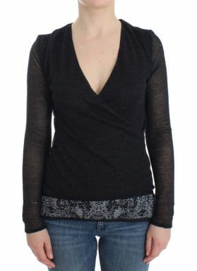 Black Wool Blend Stretch Long Sleeve Sweater