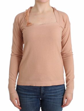 Orange Wool Blend Striped Long Sleeve Top