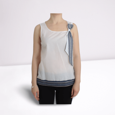 White Blue Top Blouse Tank Shirt Sleeveless