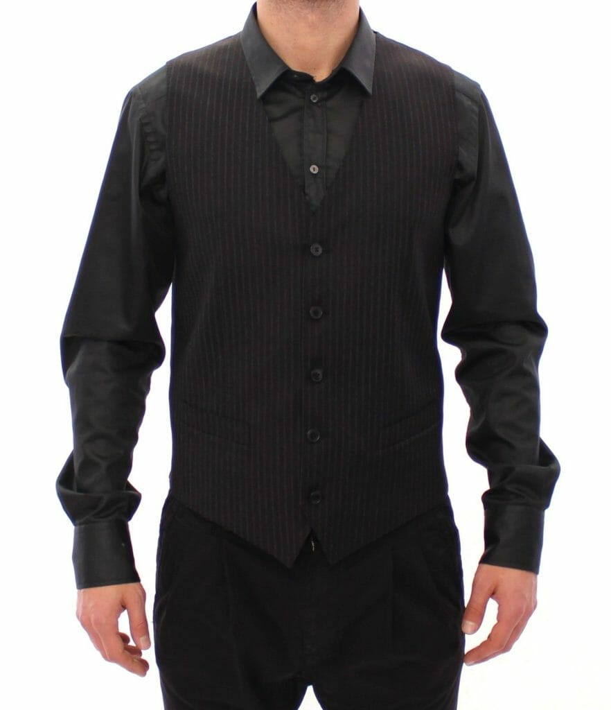 Black Striped Wool Single Breasted Vest – StockStories