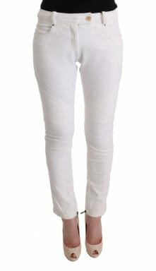 White Cotton Slim Fit Casual Pants