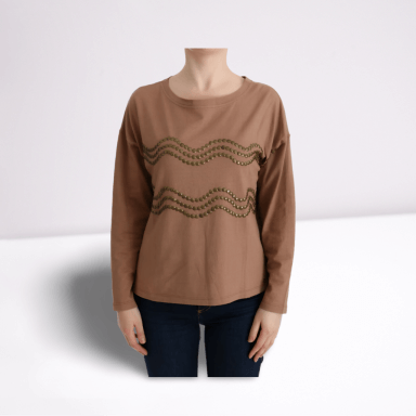 Brown Cotton Studded Sweater