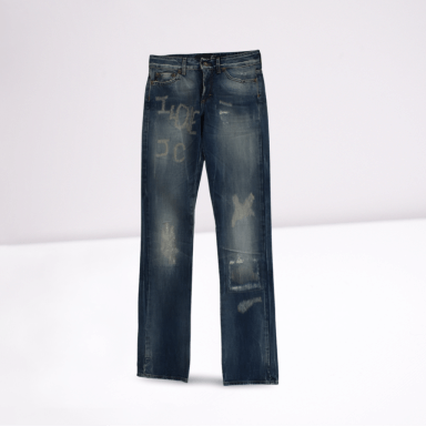 Blue Wash Torn Cotton Straight Fit Jeans