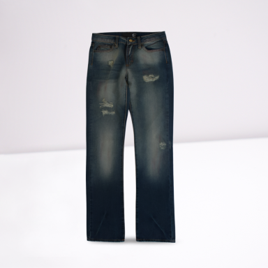 Blue Wash Torn Cotton Slim Fit Jeans