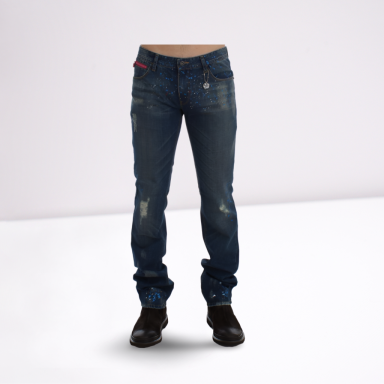 Blue Wash Paint Slim Fit Pants Jeans