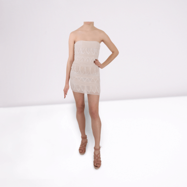 Beige Beaded Silk Short Mini Gown  Dress