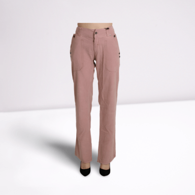 Pink High Waist Straight Cotton Trouser Pants