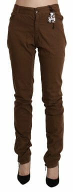 Brown High Waist Skinny Trouser Cotton Pants