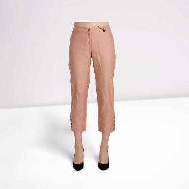 Cotton Pink High Waist Cropped Trouser Pants