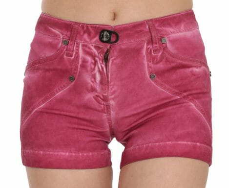 Pink Mid Waist Cotton Mini Denim Shorts