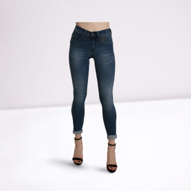 Blue Washed High Waist Skinny Cropped Cotton Jeans