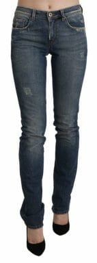 Blue Washed Mid Waist Skinny Denim Jeans