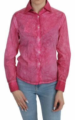 Pink Collared Long Sleeve Shirt Blouse Top