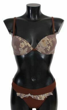 Brown Lace Beachwear Two Piece Bikini Swimsuit