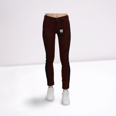 Dark Red Mid Waist Slim Fit Cotton Jeans