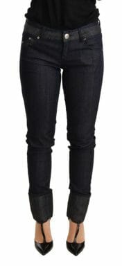 Blue Skinny Folded Hem Denim Trouser Cotton Jeans