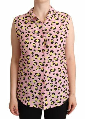 Pink Leopard Print Sleeveless Collared Polo Top