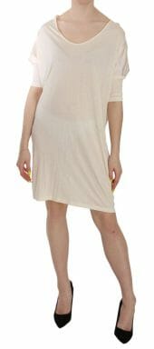 Cream Round Neck Knee Length Dress