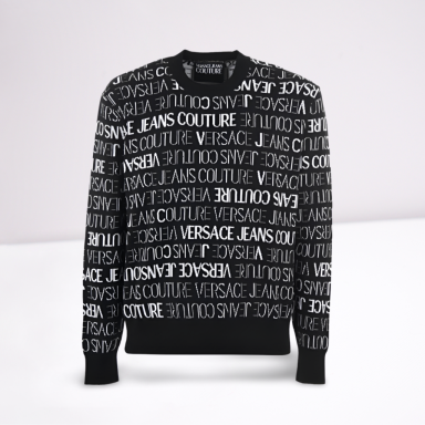 Black and White Cotton Logo Details Sweater