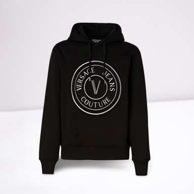 Black Cotton Logo Details Hooded Sweatshirt