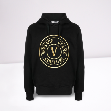 Black Cotton Logo Details Hooded Sweatshirt