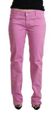 Pink Cotton Low Waist Denim Tapered Jeans