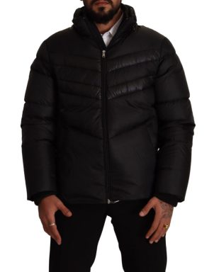 Black Polyester Long Sleeves Puffer Coat Jacket