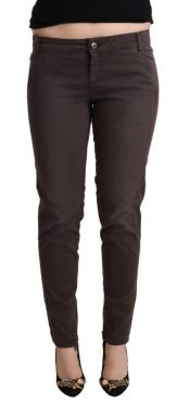 Brown Cotton Low Waist Slim Fit Pants