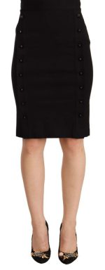 Black High Waist Viscose Knee Length Pencil Cut Skirt