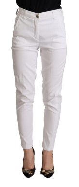 White Mid Waist Lyocell Skinny Cropped Pants
