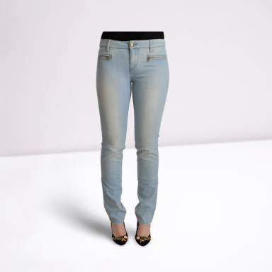 Light Blue Cotton Mid Waist Slim Fit Denim Jeans
